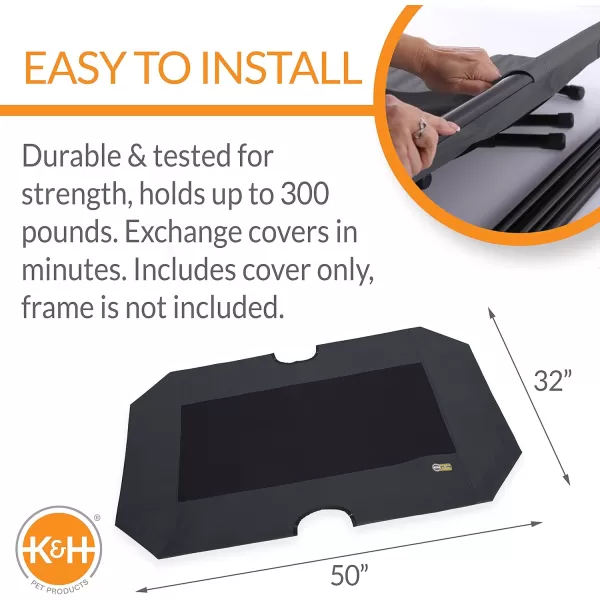 imageKampampH Pet Products Elevated Cooling Outdoor Dog Bed Portable Raised Dog Cot Replacement Cover Only All Weather All Season Gray Large 42 X 30 Inches Cot NOT IncludedCharcoalBlack