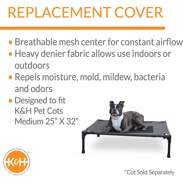 imageKampampH Pet Products Elevated Cooling Outdoor Dog Bed Portable Raised Dog Cot Replacement Cover Only All Weather All Season Gray Large 42 X 30 Inches Cot NOT IncludedCharcoalBlack