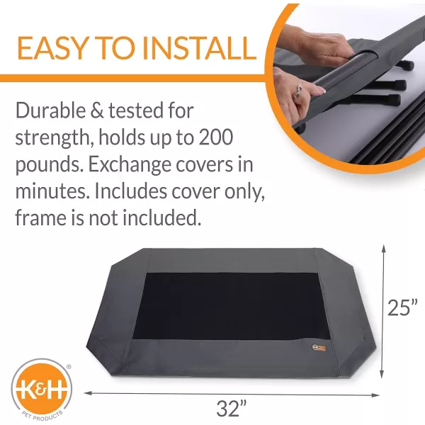 imageKampampH Pet Products Elevated Cooling Outdoor Dog Bed Portable Raised Dog Cot Replacement Cover Only All Weather All Season Gray Large 42 X 30 Inches Cot NOT IncludedCharcoalBlack