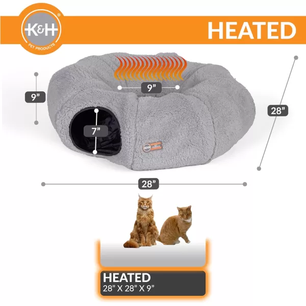 imageKampampH Pet Products Heated Cat Tunnel Bed for Indoor Cats  Donut Tunnel Toy Tube Hideaway Cave with Round Circle Bed Warming Center for Large Cats to Play ampamp Sleep  Removable Heater Included