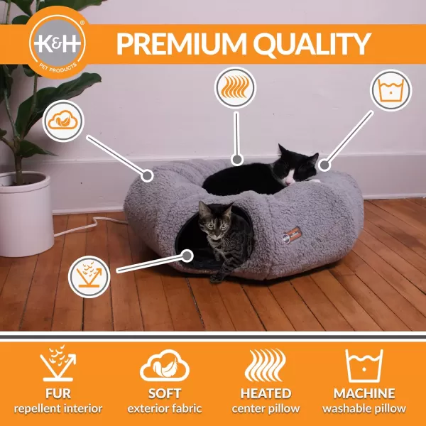 imageKampampH Pet Products Heated Cat Tunnel Bed for Indoor Cats  Donut Tunnel Toy Tube Hideaway Cave with Round Circle Bed Warming Center for Large Cats to Play ampamp Sleep  Removable Heater Included