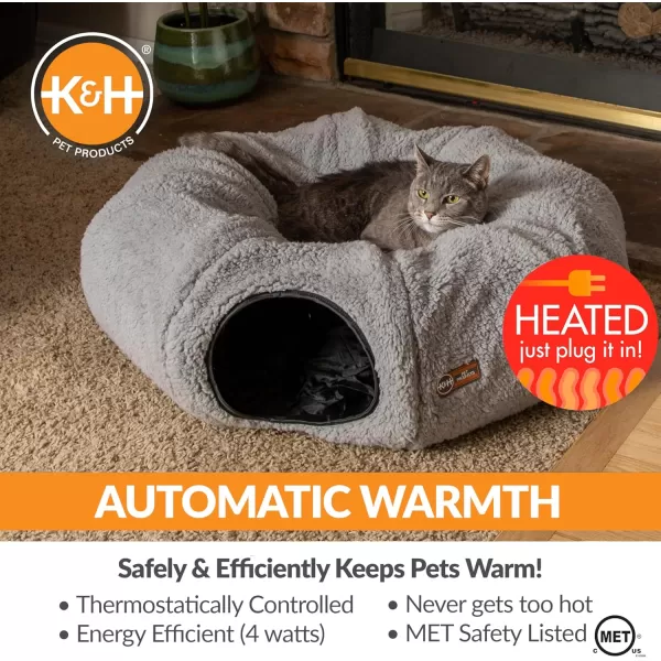 imageKampampH Pet Products Heated Cat Tunnel Bed for Indoor Cats  Donut Tunnel Toy Tube Hideaway Cave with Round Circle Bed Warming Center for Large Cats to Play ampamp Sleep  Removable Heater Included