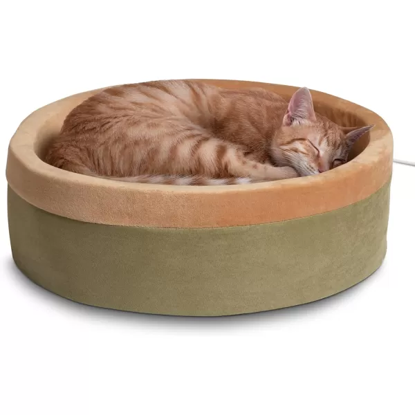 imageKampampH Pet Products ThermoKitty Bed Heated Cat Bed for Indoor Cats  Electric Warming Bed for Cats and Small Dogs Washable Thermal Plush Calming Round Pet Bed  Large 20quot SageTanSageTan