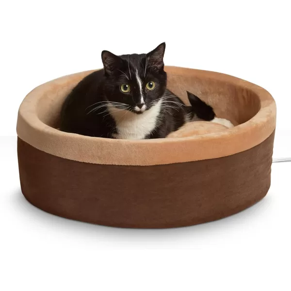 imageKampampH Pet Products ThermoKitty Bed Heated Cat Bed for Indoor Cats  Electric Warming Bed for Cats and Small Dogs Washable Thermal Plush Calming Round Pet Bed  Large 20quot SageTanMocha