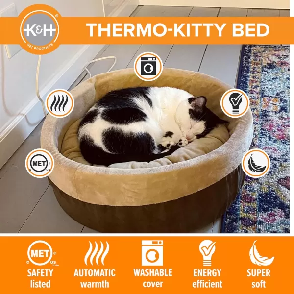 imageKampampH Pet Products ThermoKitty Bed Heated Cat Bed for Indoor Cats  Electric Warming Bed for Cats and Small Dogs Washable Thermal Plush Calming Round Pet Bed  Large 20quot MochaTan