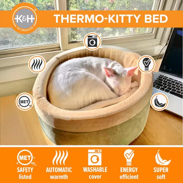 imageKampampH Pet Products ThermoKitty Bed Heated Cat Bed for Indoor Cats  Electric Warming Bed for Cats and Small Dogs Washable Thermal Plush Calming Round Pet Bed  Large 20quot SageTanSageTan