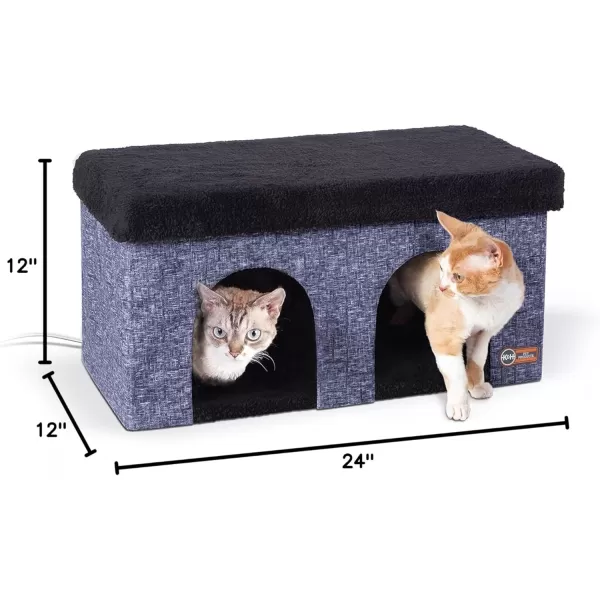 imageKampampH Pet Products ThermoKitty Duplex Indoor Heated Cat House Large Cat Cave for Pet Heated Cat House Foldable Cat Hideaway Classy Gray 12 X 24 X 12Classy Navy