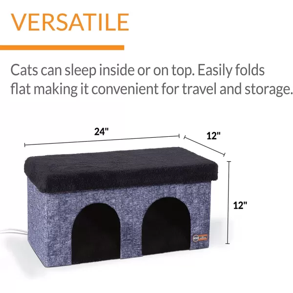 imageKampampH Pet Products ThermoKitty Duplex Indoor Heated Cat House Large Cat Cave for Pet Heated Cat House Foldable Cat Hideaway Classy Gray 12 X 24 X 12Classy Navy