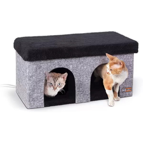 imageKampampH Pet Products ThermoKitty Duplex Indoor Heated Cat House Large Cat Cave for Pet Heated Cat House Foldable Cat Hideaway Classy Gray 12 X 24 X 12Classy Gray