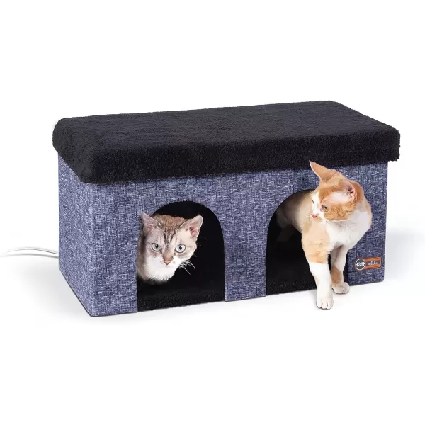 imageKampampH Pet Products ThermoKitty Duplex Indoor Heated Cat House Large Cat Cave for Pet Heated Cat House Foldable Cat Hideaway Classy Gray 12 X 24 X 12Classy Navy