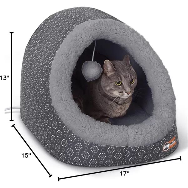 imageKampampH Pet Products ThermoPet Cave Heated Cat Bed  GrayGeo Flower 17 X 15 X 13 InchesGrayGeo Flower