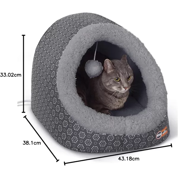 imageKampampH Pet Products ThermoPet Cave Heated Cat Bed  GrayGeo Flower 17 X 15 X 13 InchesGrayGeo Flower