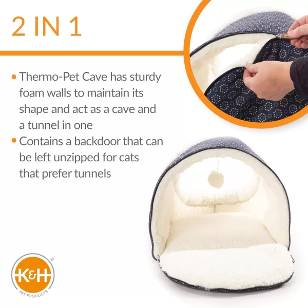 imageKampampH Pet Products ThermoPet Cave Heated Cat Bed  GrayGeo Flower 17 X 15 X 13 InchesNavyGeo Flower