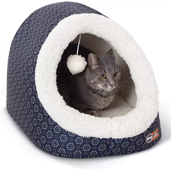 imageKampampH Pet Products ThermoPet Cave Heated Cat Bed  GrayGeo Flower 17 X 15 X 13 InchesNavyGeo Flower