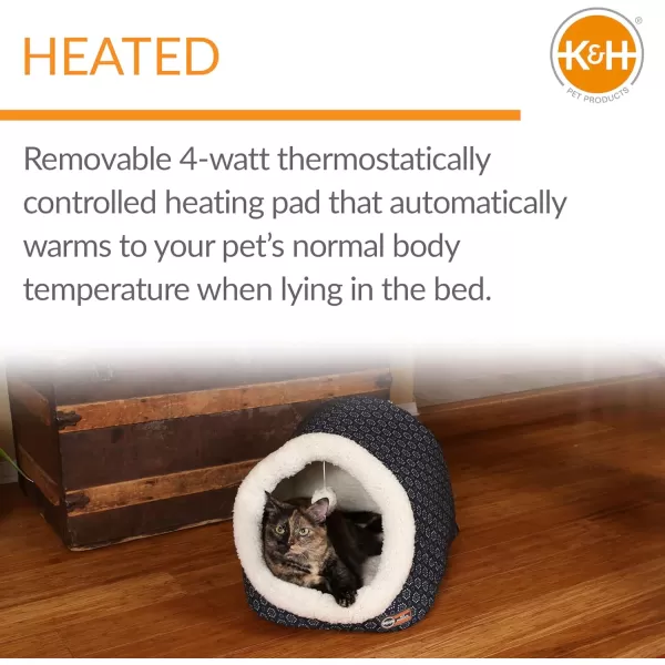 imageKampampH Pet Products ThermoPet Cave Heated Cat Bed  GrayGeo Flower 17 X 15 X 13 InchesNavyGeo Flower