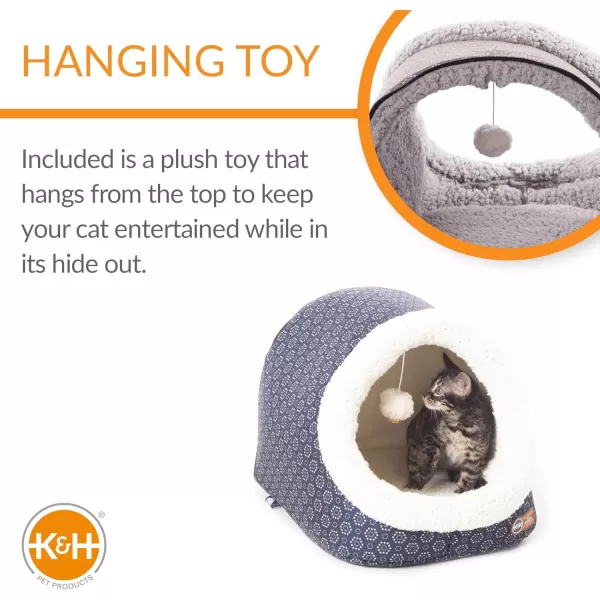 imageKampampH Pet Products ThermoPet Cave Heated Cat Bed  GrayGeo Flower 17 X 15 X 13 InchesNavyGeo Flower