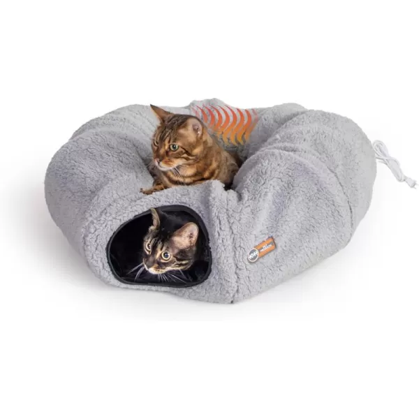 imageKampampH Pet Products Heated Cat Tunnel Bed for Indoor Cats  Donut Tunnel Toy Tube Hideaway Cave with Round Circle Bed Warming Center for Large Cats to Play ampamp Sleep  Removable Heater Included