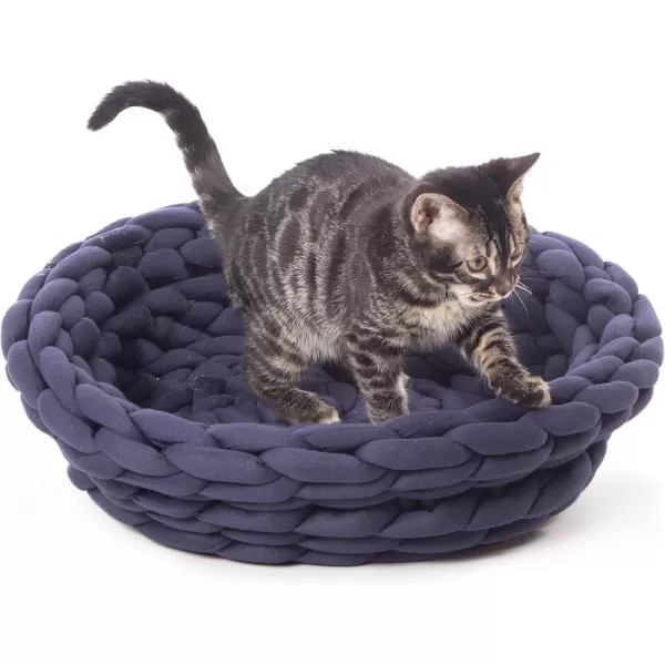 imageKampampH Pet Products Knitted Cat Bed Round Flexible Pet Bed Navy 17 X 4 InchesNavy