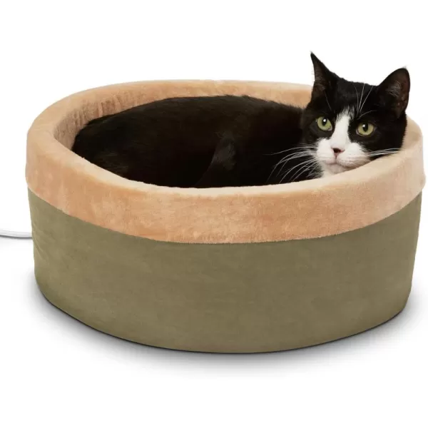 imageKampampH Pet Products ThermoKitty Bed Heated Cat Bed for Indoor Cats  Electric Warming Bed for Cats and Small Dogs Washable Thermal Plush Calming Round Pet Bed  Large 20quot SageTanSageTan