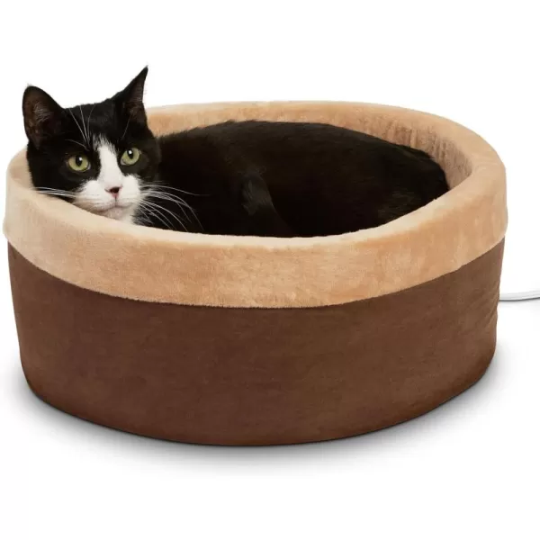 imageKampampH Pet Products ThermoKitty Bed Heated Cat Bed for Indoor Cats  Electric Warming Bed for Cats and Small Dogs Washable Thermal Plush Calming Round Pet Bed  Large 20quot SageTanMocha