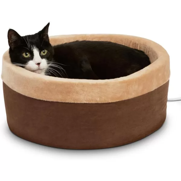 imageKampampH Pet Products ThermoKitty Bed Heated Cat Bed for Indoor Cats  Electric Warming Bed for Cats and Small Dogs Washable Thermal Plush Calming Round Pet Bed  Small 16quot MochaTan