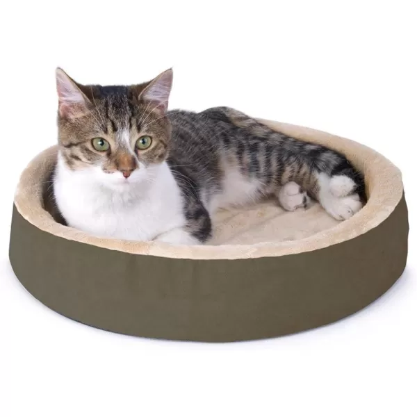 imageKampampH Pet Products ThermoKitty Cuddle Up Indoor Heated Cat Bed for Dogs ampamp Cats Washable Pet Bed Round Thermal Cat Mat with Short Bolster  Mocha 16 Inches