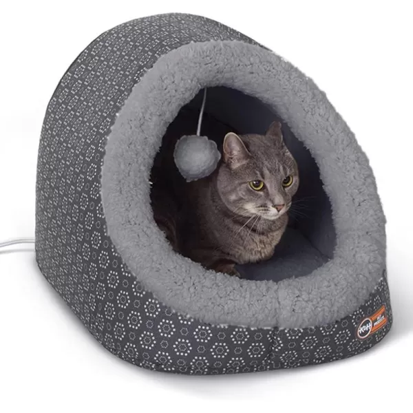 imageKampampH Pet Products ThermoPet Cave Heated Cat Bed  GrayGeo Flower 17 X 15 X 13 InchesGrayGeo Flower