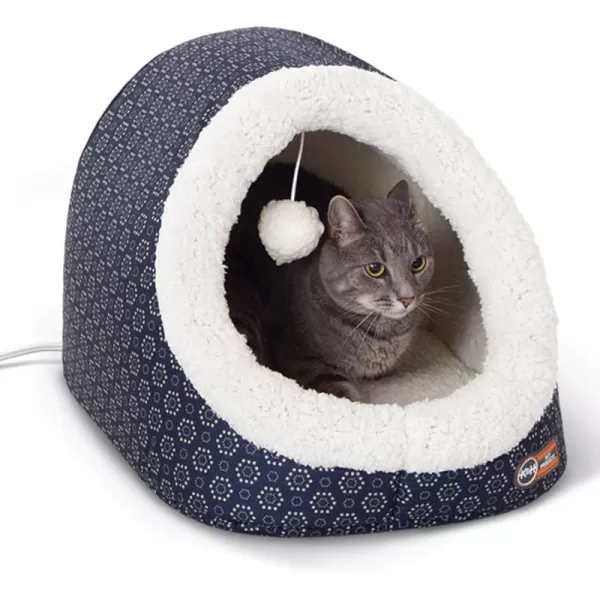 imageKampampH Pet Products ThermoPet Cave Heated Cat Bed  GrayGeo Flower 17 X 15 X 13 InchesNavyGeo Flower