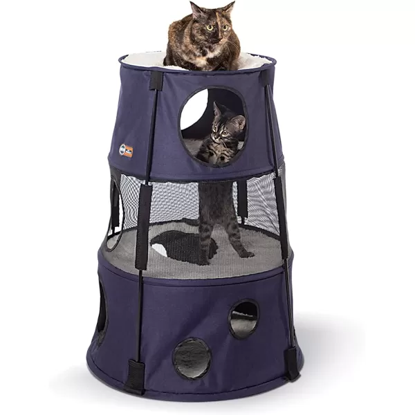 imageKampampH Pet Products Cat Tower Tree Condo for Indoor Cats Modern Cute Cat Hammock Bed Kitten ampamp Adult House Activity Center Playground Tree Cave Large Cozy Hideaway  2 Level Gray 22 X 20Classy Dark Denim