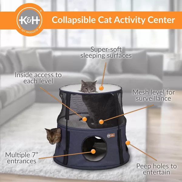 imageKampampH Pet Products Cat Tower Tree Condo for Indoor Cats Modern Cute Cat Hammock Bed Kitten ampamp Adult House Activity Center Playground Tree Cave Large Cozy Hideaway  2 Level Gray 22 X 20Classy Dark Denim