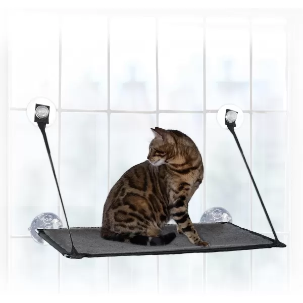 imageKampampH Pet Products Deluxe EZ Mount Kitty Sill Cat Window Perch Hammock Seat Cat Bed Sturdy Suction Cup Indoor Cat Accessory Essential Hammock Style Window Shelf  Perch Without Bolster Gray12 X 23 Inches