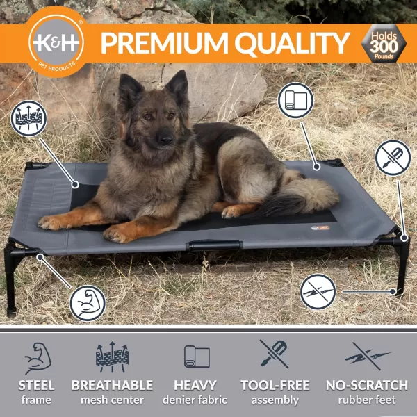 imageKampampH Pet Products Dog Cots Beds for Large Dog Elevated Outdoor Dog Cot Bed Raised Dog Hammock Cooling Bed Washable Portable Dog Cot Heavy Duty Durable Metal Frame XLarge CharcoalBlack Mesh