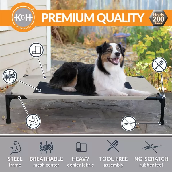 imageKampampH Pet Products Dog Cots Beds for Large Dog Elevated Outdoor Dog Cot Bed Raised Dog Hammock Cooling Bed Washable Portable Dog Cot Heavy Duty Durable Metal Frame Large TaupeBlack Mesh