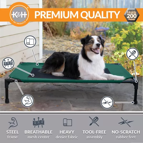 imageKampampH Pet Products Dog Cots Beds for Large Dog Elevated Outdoor Dog Cot Bed Raised Dog Hammock Cooling Bed Washable Portable Dog Cot Heavy Duty Durable Metal Frame Large GreenBlack Mesh