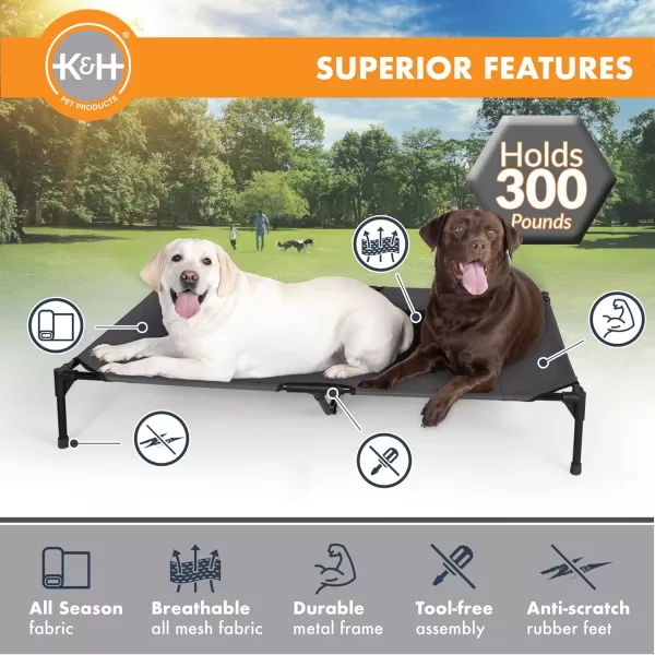 imageKampampH Pet Products Dog Cots Beds for Large Dog Elevated Outdoor Dog Cot Bed Raised Dog Hammock Cooling Bed Washable Portable Dog Cot Heavy Duty Durable Metal Frame Jumbo CharcoalBlack Mesh