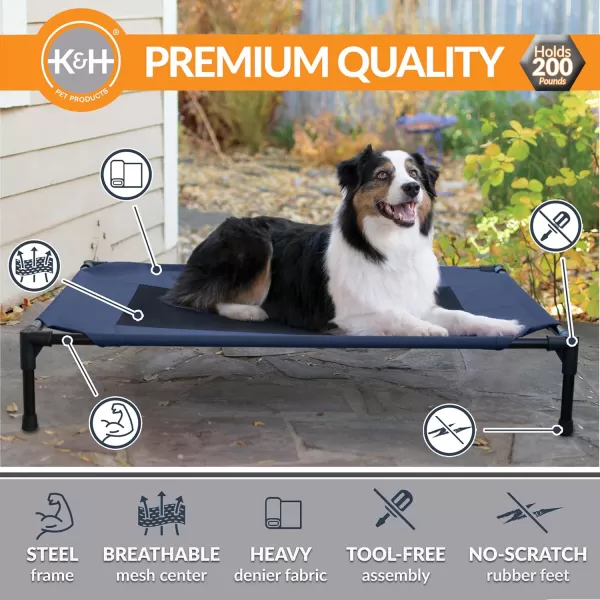 imageKampampH Pet Products Dog Cots Beds for Large Dog Elevated Outdoor Dog Cot Bed Raised Dog Hammock Cooling Bed Washable Portable Dog Cot Heavy Duty Durable Metal Frame Large BlueBlack Mesh