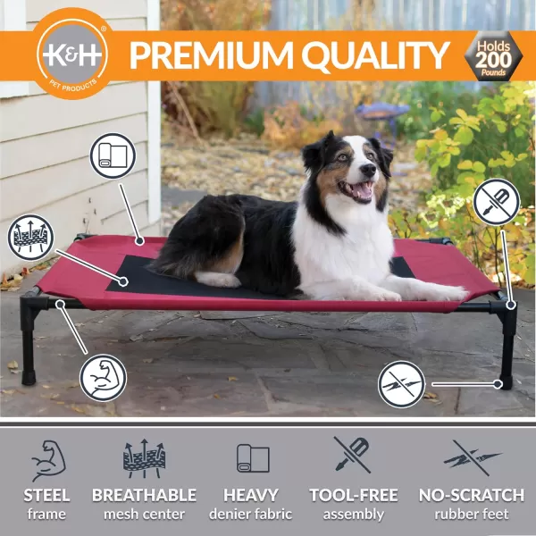 imageKampampH Pet Products Dog Cots Beds for Large Dog Elevated Outdoor Dog Cot Bed Raised Dog Hammock Cooling Bed Washable Portable Dog Cot Heavy Duty Durable Metal Frame Large RedBlack Mesh