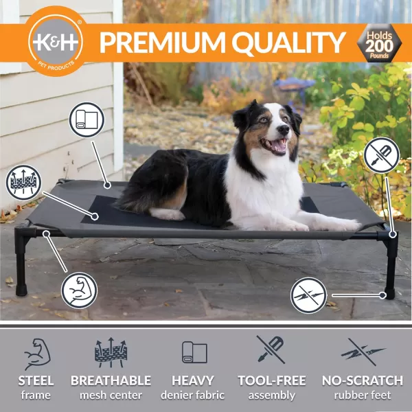 imageKampampH Pet Products Dog Cots Beds for Large Dog Elevated Outdoor Dog Cot Bed Raised Dog Hammock Cooling Bed Washable Portable Dog Cot Heavy Duty Durable Metal Frame Large CharcoalBlack Mesh