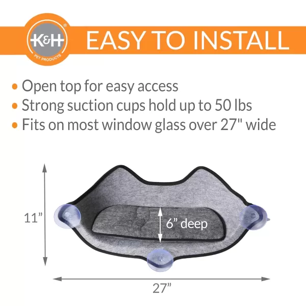 imageKampampH Pet Products EZ Mount Window Mounted Cat Bed Cat Window Hammock Sturdy Cat Window Perch Cat Window Bed Cat Furniture  Gray Kitty Face Window BedGray Kitty Face