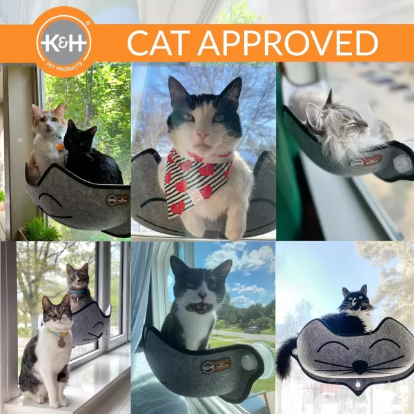 imageKampampH Pet Products EZ Mount Window Mounted Cat Bed Cat Window Hammock Sturdy Cat Window Perch Cat Window Bed Cat Furniture  Gray Kitty Face Window BedGray Kitty Face