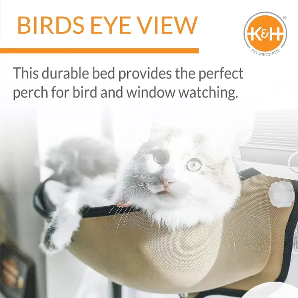 imageKampampH Pet Products EZ Mount Window Mounted Cat Bed Cat Window Hammock Sturdy Cat Window Perch Cat Window Bed Cat Furniture  Gray Kitty Face Window BedTan