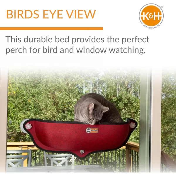 imageKampampH Pet Products EZ Mount Window Mounted Cat Bed Cat Window Hammock Sturdy Cat Window Perch Cat Window Bed Cat Furniture  Gray Kitty Face Window BedClassy Red