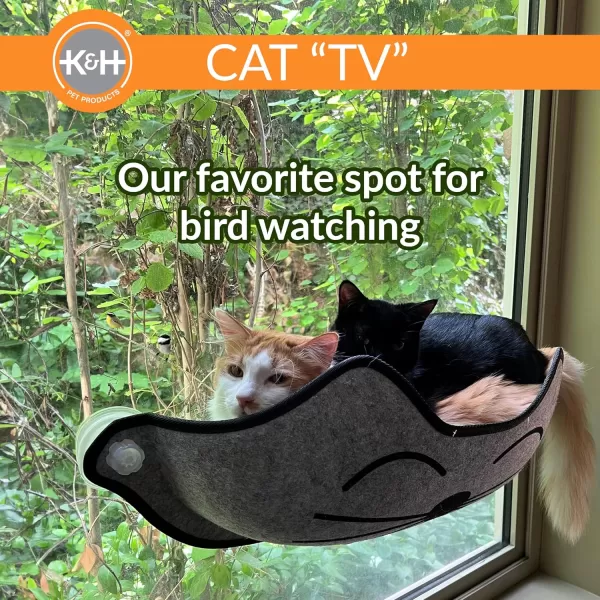 imageKampampH Pet Products EZ Mount Window Mounted Cat Bed Cat Window Hammock Sturdy Cat Window Perch Cat Window Bed Cat Furniture  Gray Kitty Face Window BedGray Kitty Face