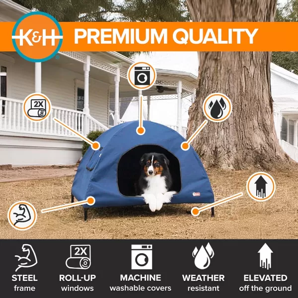 imageKampampH Pet Products Original Pet Cot Tent Portable Dog House Dog Shade ampamp Weather Shelter Elevated Cot Dog Bed Navy Blue Large 30 X 42 X 32 Inches420L x 300W x 320Th