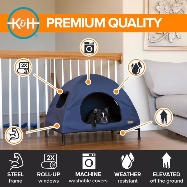 imageKampampH Pet Products Original Pet Cot Tent Portable Dog House Dog Shade ampamp Weather Shelter Elevated Cot Dog Bed Navy Blue Large 30 X 42 X 32 Inches320L x 250W x 280Th