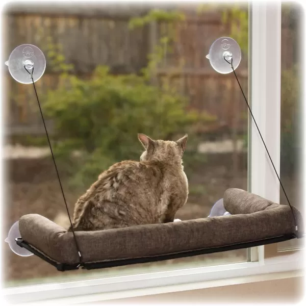 imageKampampH Pet Products Deluxe EZ Mount Kitty Sill Cat Window Perch Hammock Seat Cat Bed Sturdy Suction Cup Indoor Cat Accessory Essential Hammock Style Window Shelf  Perch Without Bolster Gray12 X 23 Inches