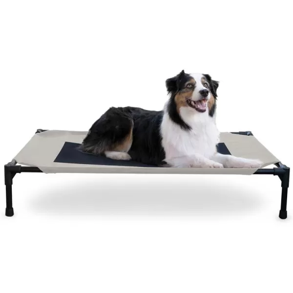 imageKampampH Pet Products Dog Cots Beds for Large Dog Elevated Outdoor Dog Cot Bed Raised Dog Hammock Cooling Bed Washable Portable Dog Cot Heavy Duty Durable Metal Frame Large TaupeBlack Mesh