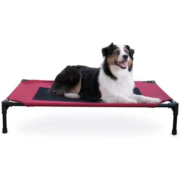 imageKampampH Pet Products Dog Cots Beds for Large Dog Elevated Outdoor Dog Cot Bed Raised Dog Hammock Cooling Bed Washable Portable Dog Cot Heavy Duty Durable Metal Frame Large RedBlack Mesh