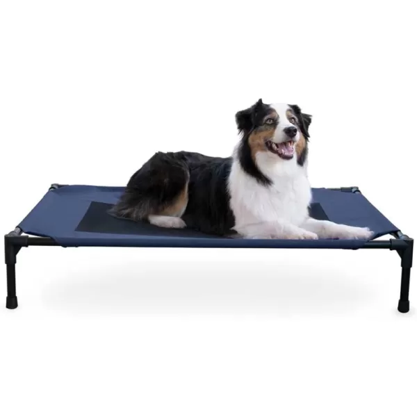 imageKampampH Pet Products Dog Cots Beds for Large Dog Elevated Outdoor Dog Cot Bed Raised Dog Hammock Cooling Bed Washable Portable Dog Cot Heavy Duty Durable Metal Frame Large BlueBlack Mesh