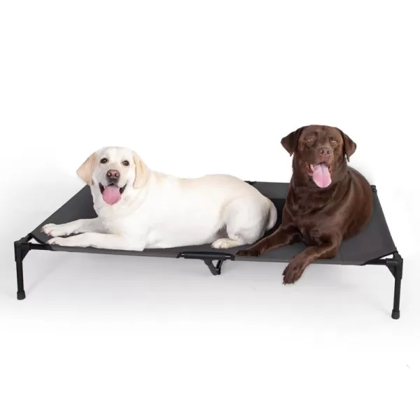 imageKampampH Pet Products Dog Cots Beds for Large Dog Elevated Outdoor Dog Cot Bed Raised Dog Hammock Cooling Bed Washable Portable Dog Cot Heavy Duty Durable Metal Frame Jumbo CharcoalBlack Mesh